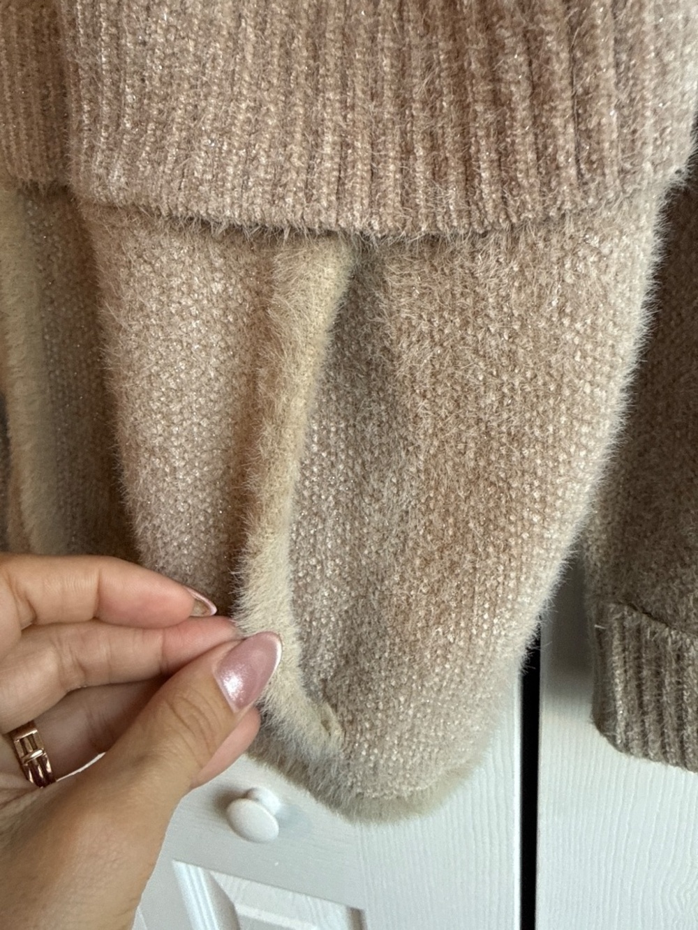 PIlcro Anthropologie Tan Metallic Thread open cardigan one size - Picture 4 of 6